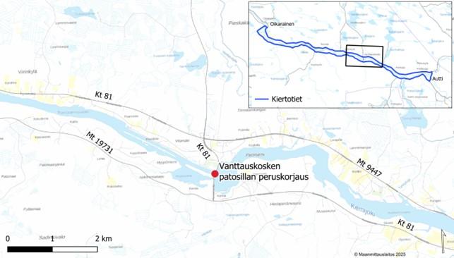 Vanttauskosken sillan kartta
